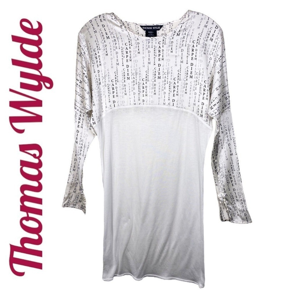 THOMAS WYLDE Y2K Sheer Silk Lyocell Text Print Dress Avant Garde Editorial Small - Picture 3 of 16